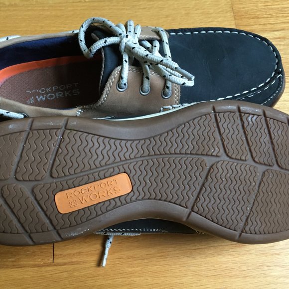 Rockport Works, leather, steel toe ladies boat shoes size 11W, Navy Blue - Picture 8 of 9